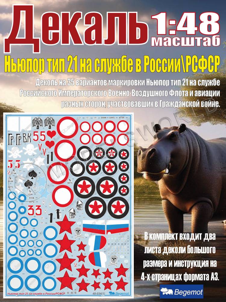Декаль Ньюпор тип 21 на службе в России\РСФСР. Масштаб 1:48 - фото 1