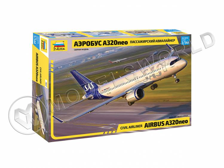 Склеиваемая пластиковая модель Пассажирский авиалайнер Аэробус А320neo. Масштаб 1:144 - фото 1