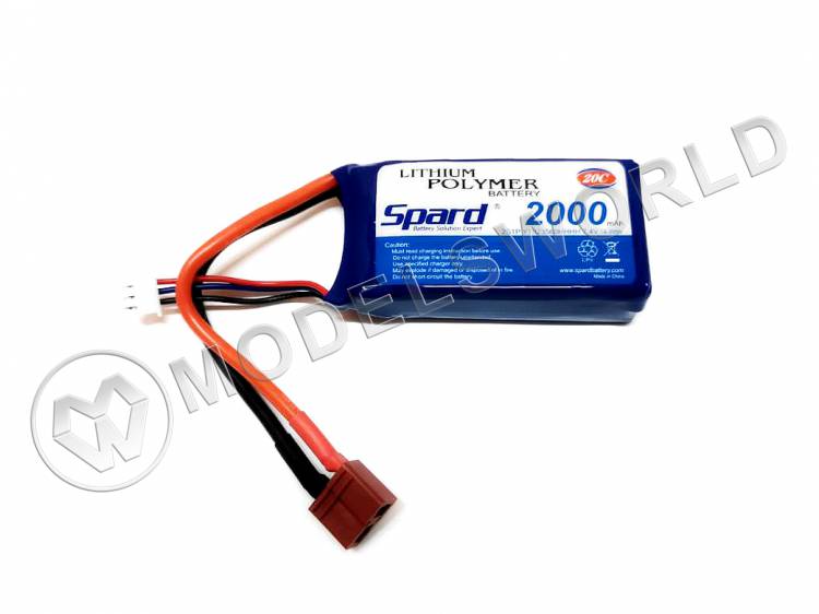 Аккумулятор Spard Li-Po 2000 mAh, 7.4V, 20C, T‐plug для Remo Hobby 1/16, Himoto 1/18 - фото 1