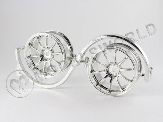 Диски 1/10 серебристые - пластик 10 спиц,  26 мм, вынос 3 мм, 2 шт