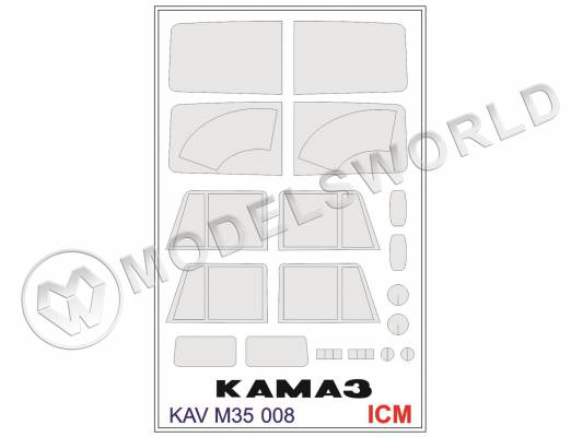 Окрасочная маска на остекление Камаз 4310, ICM. Масштаб 1:35