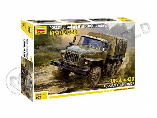 Склеиваемая пластиковая модель Российский армейский грузовик Урал-4320. Масштаб 1:72