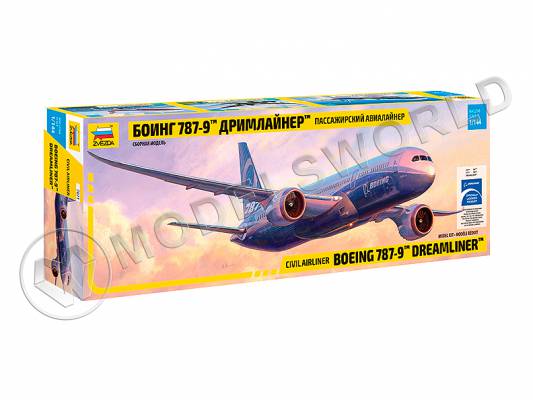 Склеиваемая пластиковая модель Пассажирский авиалайнер Боинг 787-9 «Дримлайнер». Масштаб 1:144