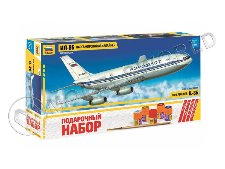 Склеиваемая пластиковая модель Пассажирский лайнер Ил-86 - Подарочный набор. Масштаб 1:144 - фото 1