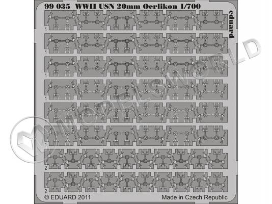 Фототравление USN 20 мм Oerlikon WWII. Масштаб 1:700