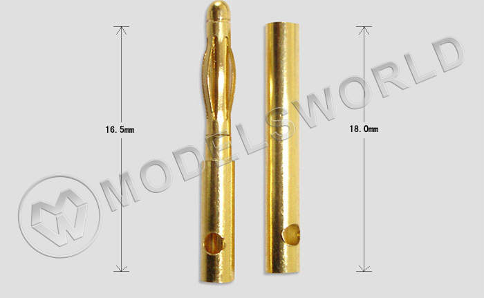 Разъем позолоченный D2.0мм (male+female) длинный 18мм - фото 1