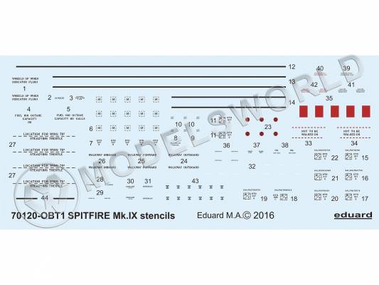 Декаль Spitfire Mk. IX технические надписи, EDUARD. Масштаб 1:72