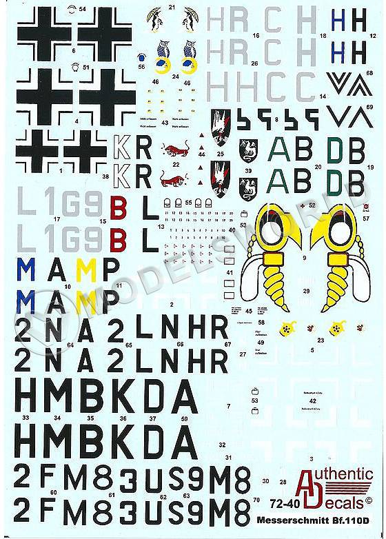 Декаль Messeschmitt Bf.110D. Масштаб 1:72 - фото 1
