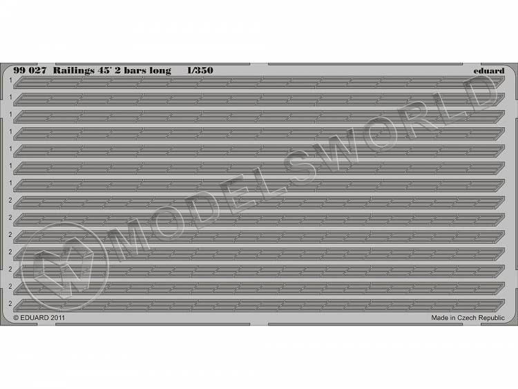 Фототравление 2-х леерное ограждение под углом 45´ длинное. Масштаб 1:350 - фото 1