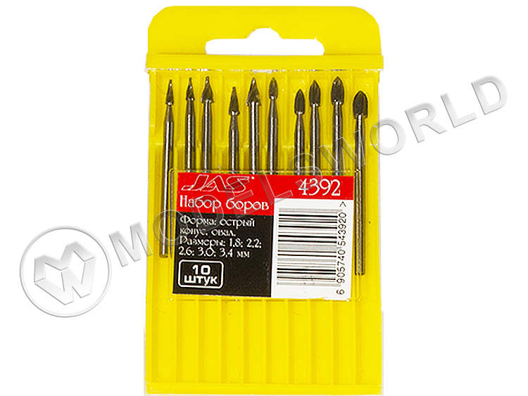 Набор боров, металл HSS, острый конус, овал, размер 1.8; 2.2; 2.6; 3.0; 3.4 мм, 10 шт - фото 1