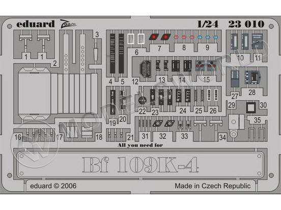 Фототравление для модели Bf 109K-4 заводские таблички, маркировка. Масштаб 1:24 - фото 1