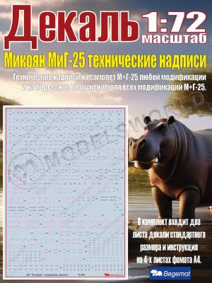 Декаль М_икоя_н М_иГ-25. Технические надписи. Масштаб 1:72