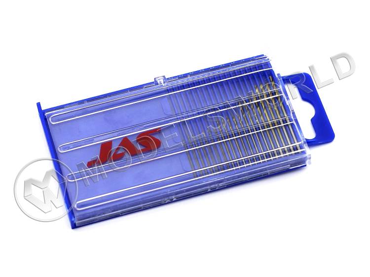 Мини-сверла JAS, диаметр 0.3 - 1.6 мм, набор, 20 шт, HSS 4341, нитрид-титановое покрытие - фото 1