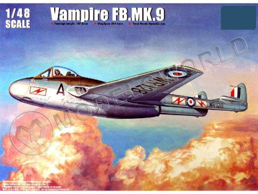 Склеиваемая пластиковая модель истребителя Vampire FB.Mk.9 + КОМПЛЕКТ ДОПОЛНЕНИЙ. Масштаб 1:48