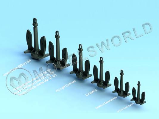 Набор бесштоковых якорей Военно-Морского флота США, 24 шт. Масштаб 1:350