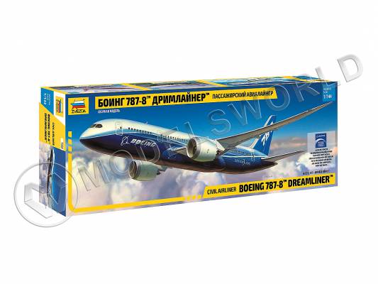 Склеиваемая пластиковая модель Пассажирский авиалайнер Боинг 787-8 Дримлайнер. Масштаб 1:144