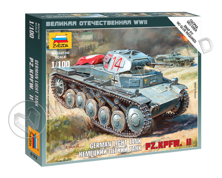 Склеиваемая пластиковая модель Немецкий лёгкий танк Pz.Kp.fw II. Масштаб 1:100 - фото 1