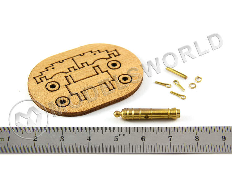Длинная пушка на станке, латунь и дерево, 30 мм, 1 шт - фото 1